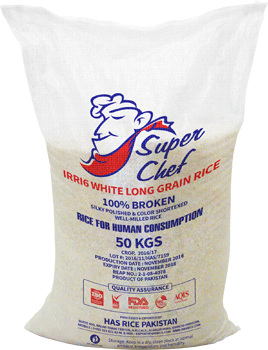 Pakistan Long Grain 100% Broken White Rice. Packed in 50 KGs Polypropylene Bag.