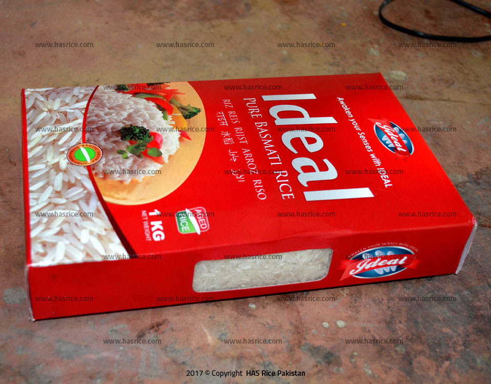 Pakistan Basmati Rice, Ideal Pure Basmati Rice. Packed in 1 KG Cardboard Box.
