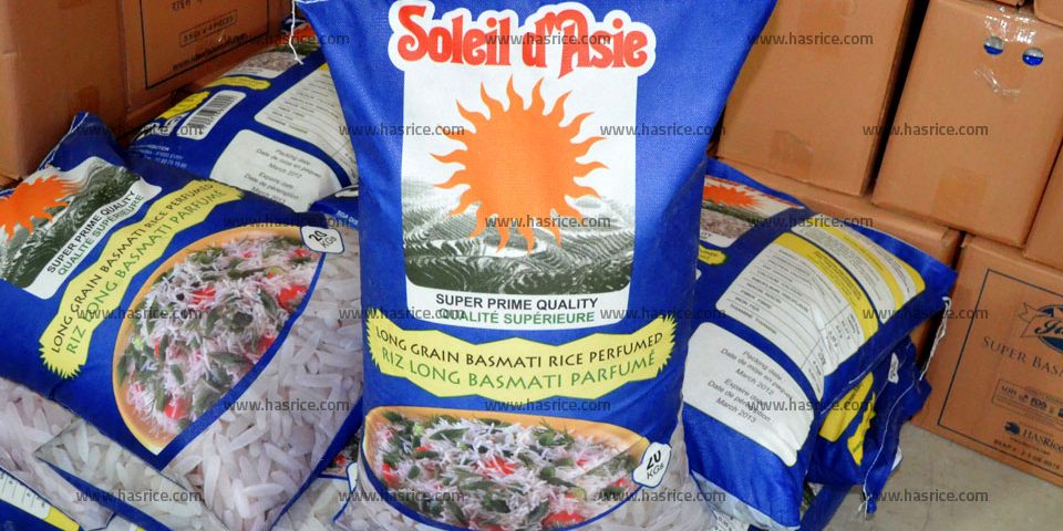 Pakistan Basmati Rice, Soleil d'Asie Long Grain Basmati Rice Perfumed. Packed in 20 KGs Non-Woven Bag, Exporter by HAS Rice Pakistan.