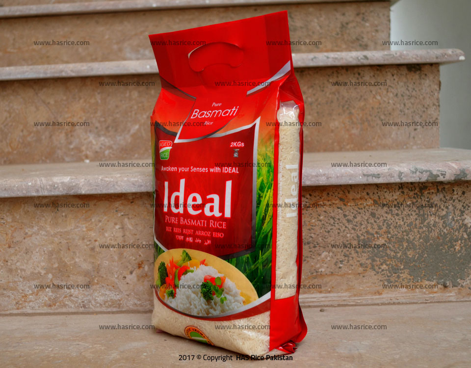 Pakistan Basmati Rice, Ideal Pure Basmati Rice. Packed in 2 KGs Polypouch Bag.