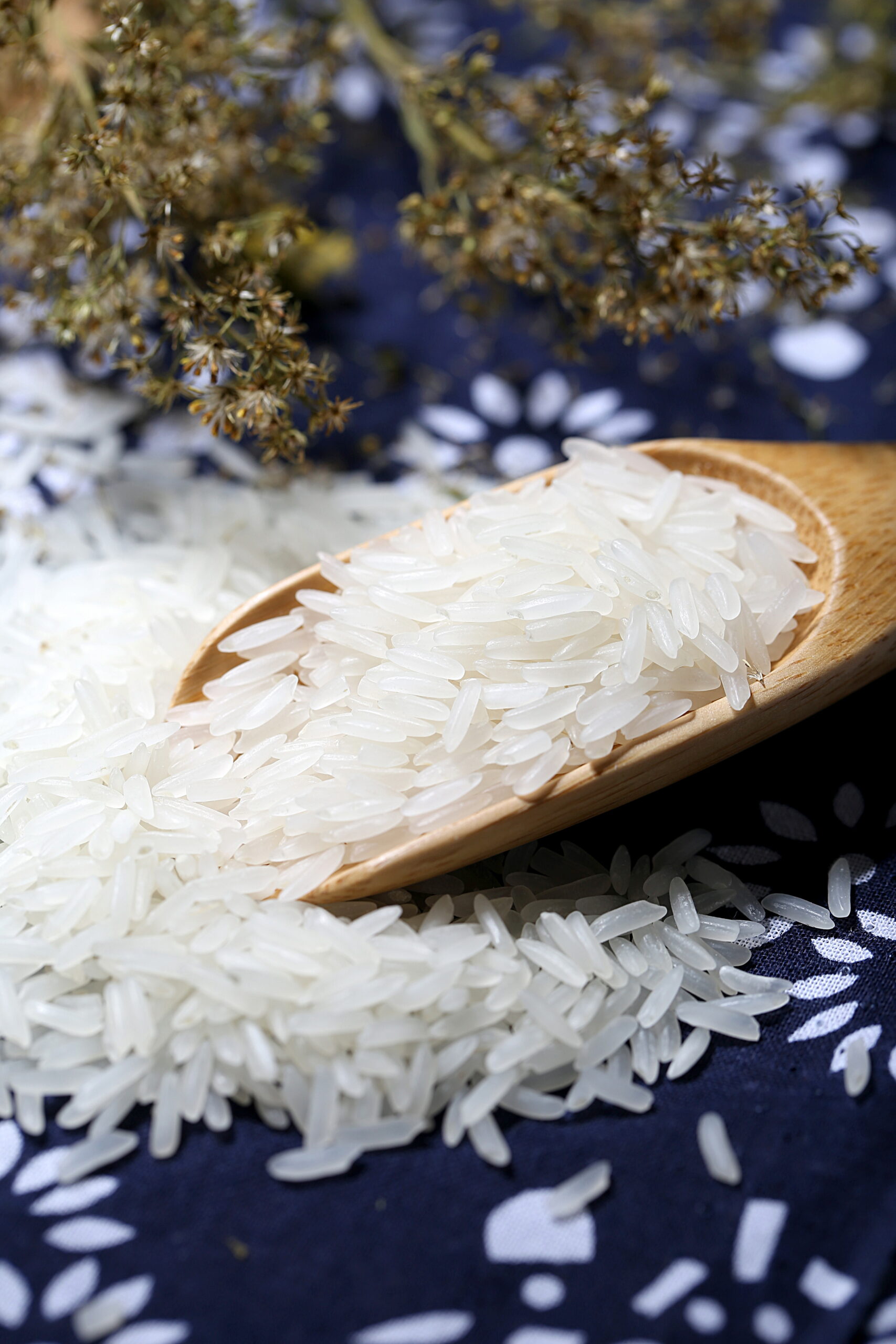 rice in a wooden bowl