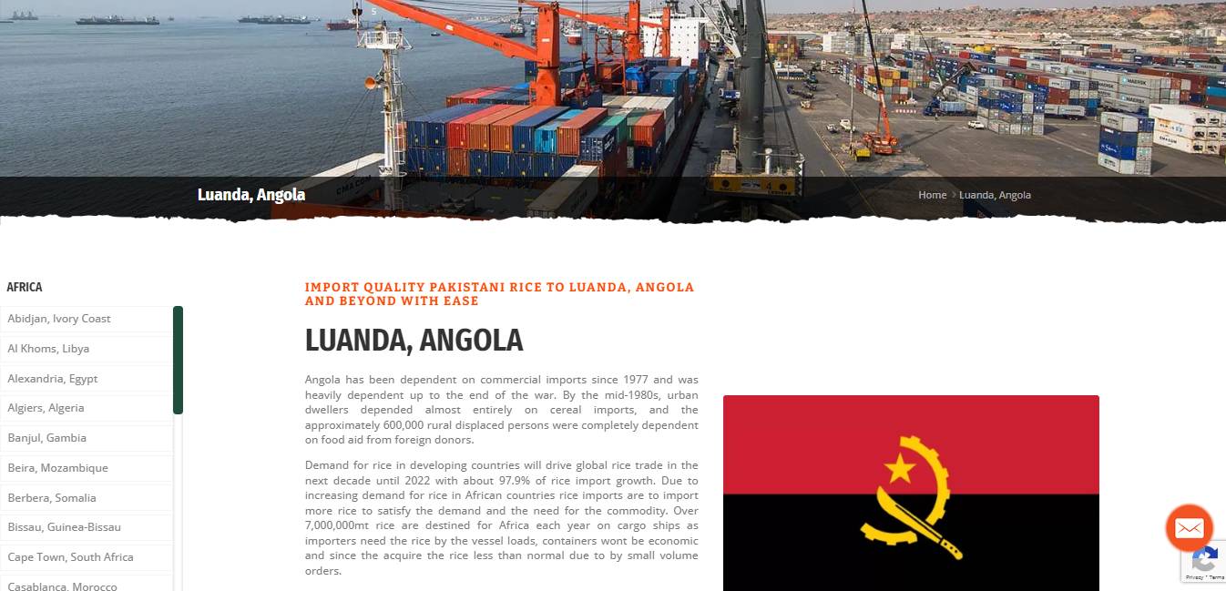 Pakistan Rice Exporters for Luanda, Angola.