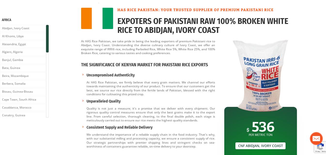 Pakistan Broken Rice Exporters for Abidjan, Ivory Coast.